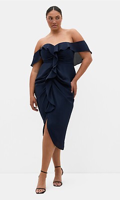 Women's Plus Size Simplicity Faux Wrap Midi Navy Dress