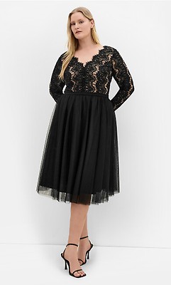 Women's Plus Size Lace Glamour Black Midi Dress