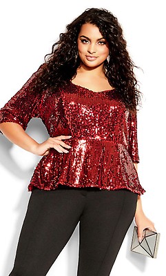 Women's Plus Size Glowing Bronze Long Sleeve Wrap Top