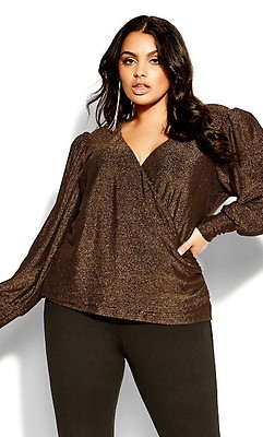 Women's Plus Size Sequin Puff Bronze Top