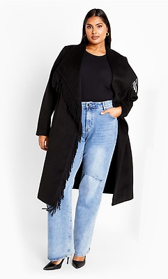 Women's Plus Size Romantic Luxe Wool Blend Black Coat