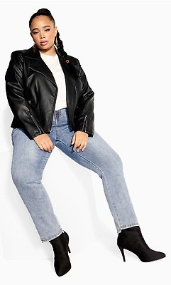 Women's Plus Size Cropped Biker Jacket - Black