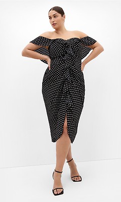 City Chic Women's Plus Size Jayden Abstract Spot Maxi Dress - V-Neck, Long Sleeve, Shirred Bodice With Pockets (Sizes 12-26)