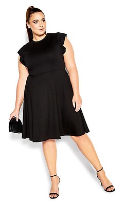 Women's Plus Size Frill Mini Shift Black Dress