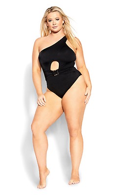 Women s Plus Size Sexy Plunge Black 1 Piece Swimsuit