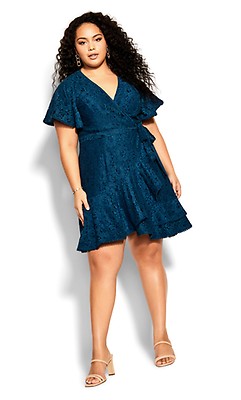 Plus Size Women Summer Holiday Empire Waist Midi Wrap Dress with Pocket  Petal Sleeve Scoop Neck(KEL6010,14,Nblue) at  Women's Clothing store