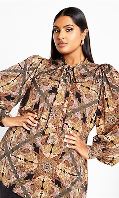 Women's Plus Size Aubree Print Black Paisley Shirt