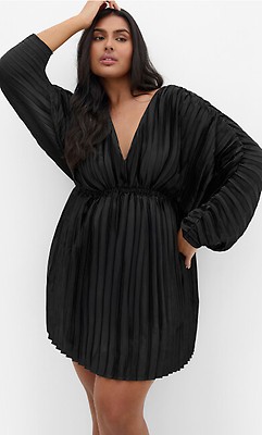 black long sleeve skater dress plus size Black Plus Dobby Long Sleeve Skater Dress