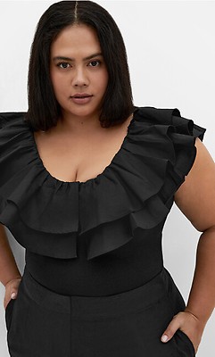 売れ筋商品|||シティーシック カットソー トップス レディース Plus Size Frill Shoulder Bodysuit Red Women's Plus Size Frill Shoulder Red Bodysuit