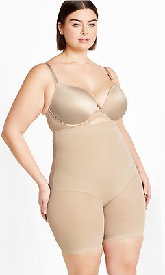 Women's Plus Size Power Mid Thigh Black Bodysuit