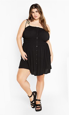 Women's Plus Size Daphne Balloon Sleeve Mini Black Dress