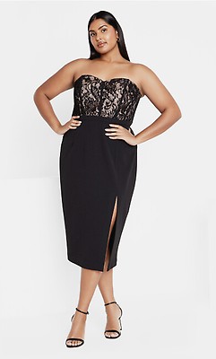 Women's Plus Size Sequin Sofia Black Bodycon Formal Midi Dress