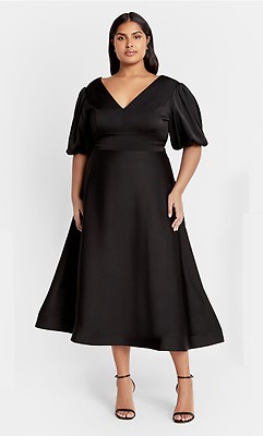Women's Plus Size Kylee Embroidered Midi Black Dress