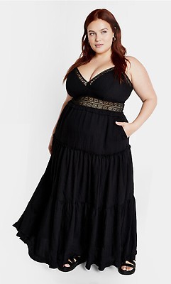 Women's Plus Size Plus Size Plait Detail Maxi Dress Black