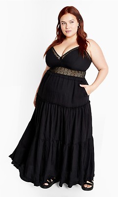 Women's Plus Size Oasis Print Maxi Black Dress