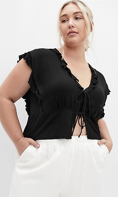 Women's Plus Size Sweet Ruffle Black Top
