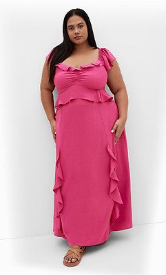 Women's Plus Size Fee Frill Navy Maxi Dress