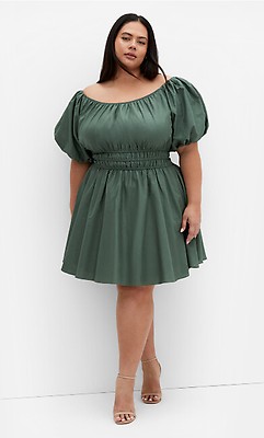 Women's Plus Size Daphne Balloon Sleeve Mini Black Dress