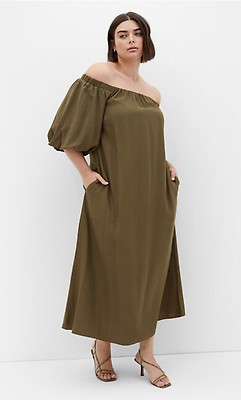 olive green and cream dress Carmel Dress Olive Branch/Lemon (Cream Ground) – The Coast Brand main image 0
