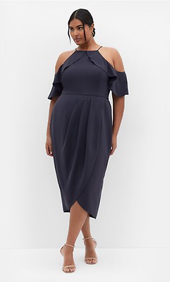 Women's Plus Size Love Sired Red Tulip Hem Wrapped Midi Dress