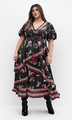 border print maxi dress Border Print Maxi Dress (Camel) – The Paisley Heart