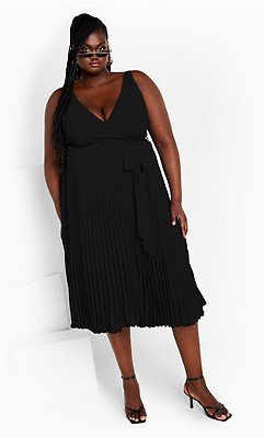 Women's Plus Size Halter Pleat Dress - black