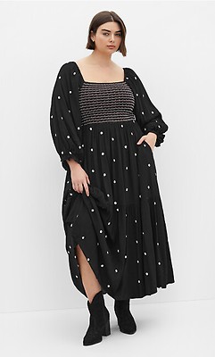 Women's Plus Size Pinafore Denim Black Wash Maxi Dress