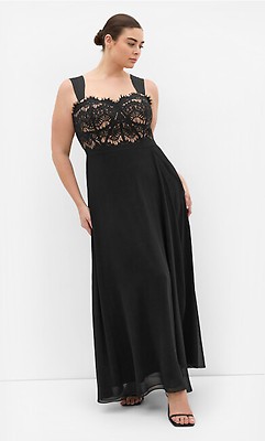 Plus Size Panelled Bodice Maxi Dress in Black, Size 14 | City Chic