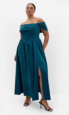 green slip dress plus size Women's Adelina Twist Emerald geometric pleating