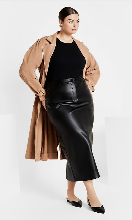 Women s Plus Size Faux Leather Ivy Black Skirt