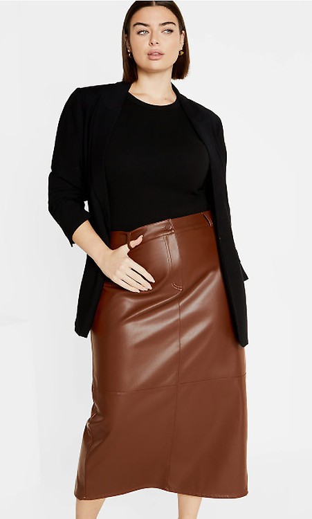 Brown leather skirt plus size hotsell