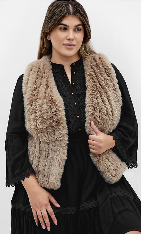 Women s Plus Size Eve Faux Fur Natural Grey Vest