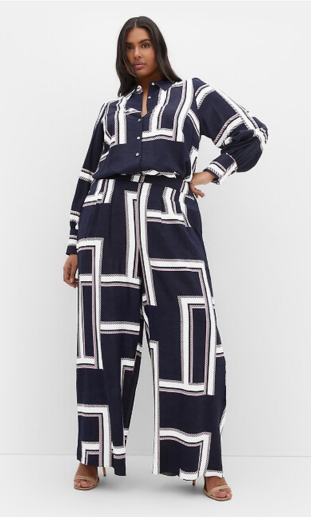 Women's Plus Size Hallie Print Wide Leg Navy Pant