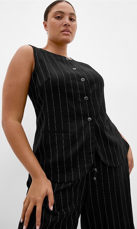 トップス ~50s French Black Chambray stripe Vest Women's Plus Size Kelly Stripe Black Vest