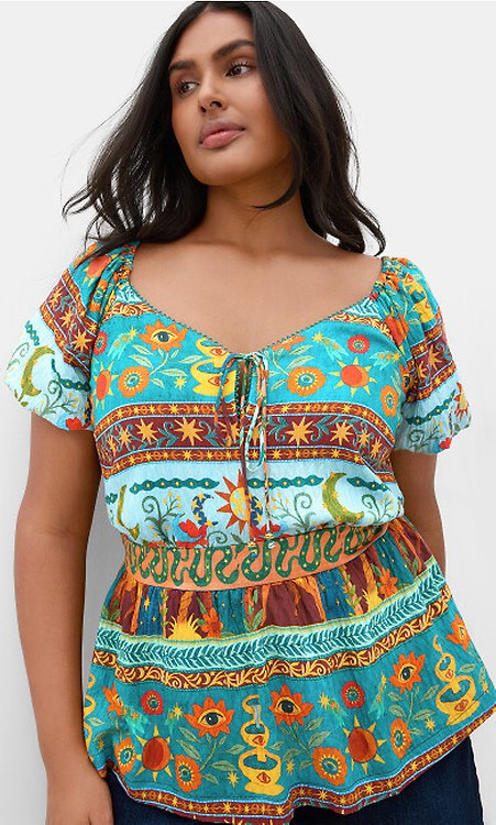 Women's Plus Size Amaria Print Alpine Green Tie Front Top