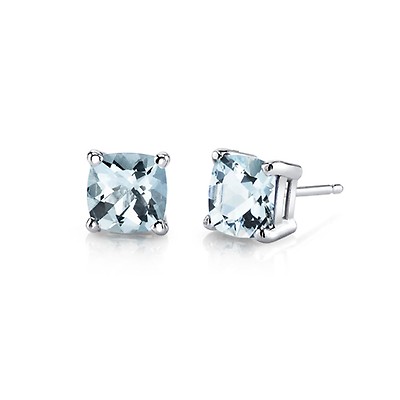 Aquamarine Stud Earrings in 9ct White Gold | Ruby & Oscar