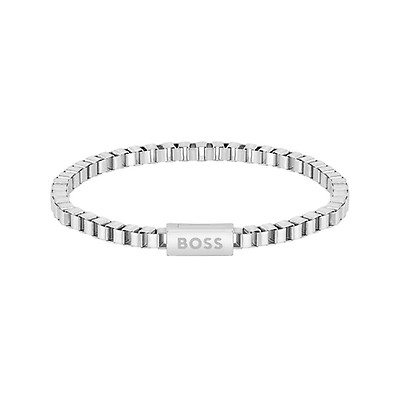 Bracelet homme Boss nylon noir acier 17,5 cm