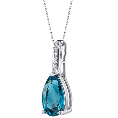 Erin London Blue Topaz and Diamond Womens Double Halo Pendant Necklace 0.52  ctw 14K White Gold.Included 18 Inches 14K White Gold Chain