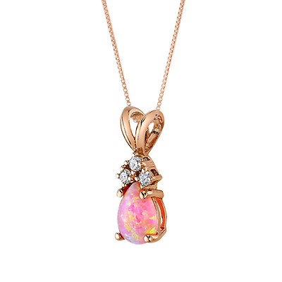 Oval Cut Pink Opal Diamond Pendant Necklace in 9ct Rose Gold