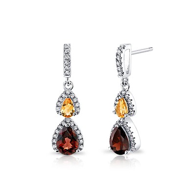 Garnet & CZ Glamorous Drop Earrings in Sterling Silver | Ruby & Oscar