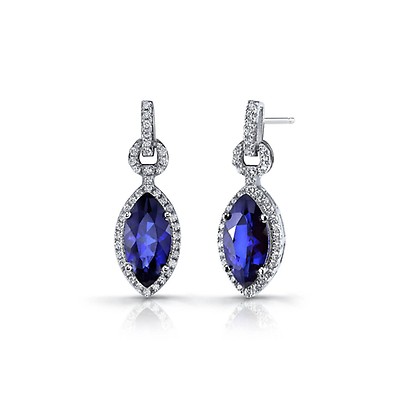 Sapphire CZ Teardrop Drop Earrings in Sterling Silver Ruby Oscar