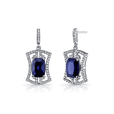 Sapphire CZ Teardrop Drop Earrings in Sterling Silver Ruby Oscar