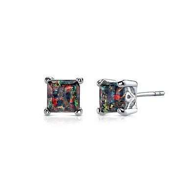 Black Opal Stud Earrings in Sterling Silver | Ruby & Oscar