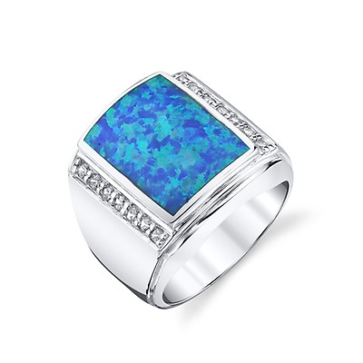  Mens Blue Topaz Ring, Solid 925 Sterling Silver