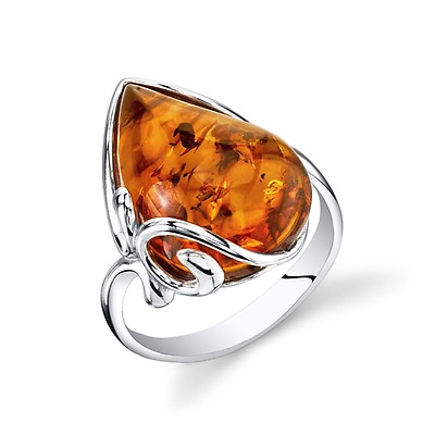 Baltic Amber Elliptical Cognac Colour Ring | Ruby & Oscar