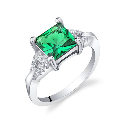 Square Emerald Men's Ring in Sterling Silver|Cindy Men's Ring with Princess Cut Emerald