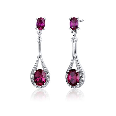Ruby & CZ Heart Drop Earrings in Sterling Silver | Ruby & Oscar