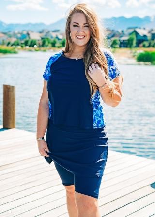 Plus Size Loose Fit Adele Swim Top With Midi Swim Skort