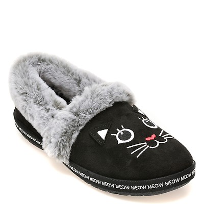 Papuci SKECHERS negri, BOBS TOO COZY, din material textil