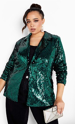 Women s Plus Size Sequin Collar Emerald Jacket